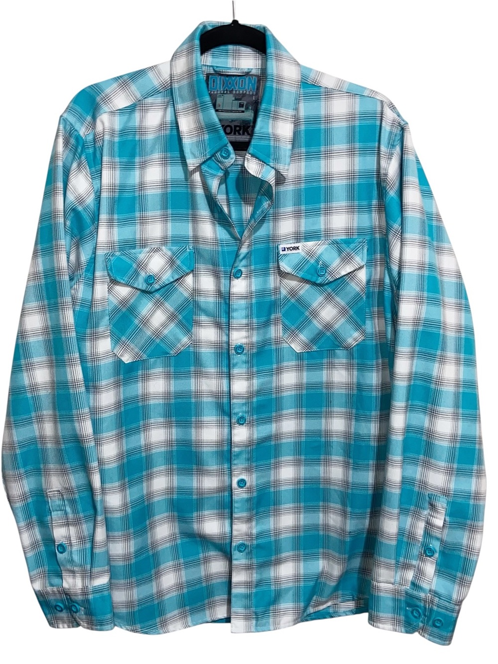 Dixxon Flannel Co Shirt Mens Large York Blue Plaid Button Long Sleeve Outdoor
